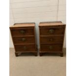A pair of bedside with brass galleried top and bracket feet (H87cm W58cm D38cm)
