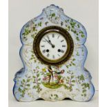 A porcelain mantle clock with birds of paradise to front AF (H30cm W26cm)