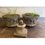 A pair of reclaimed garden planters with vine and grapes decoration (H40cm Dia57cm)