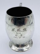 A silver engraved Christening mug by Deakin & Francis Ltd, hallmarked for Birmingham 1919 (Total