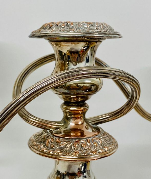 A pair of substantial three light silver on copper candlesticks - Image 4 of 5