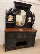 A large carved three mirrored side cabinet (H220cm W150cm D55cm)