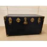 A metal bound school/travel trunk (H50cm W92cm D50cm)