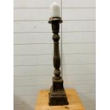 A wooden carved centre candle stick with electric candle (H90cm)