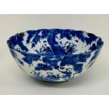 A blue and white oriental bowl, with attendants in garden (H12cm Dia25cm)Condition Report Chip and