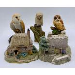 Two Lilliput Lane cottage and three owls.