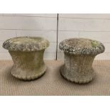 A pair of small garden stone planters (32cm h x 34 cm d)