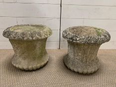 A pair of small garden stone planters (32cm h x 34 cm d)