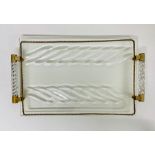 A French studio glass tray with brass fittings (49 cm x 30cm)