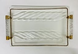 A French studio glass tray with brass fittings (49 cm x 30cm)