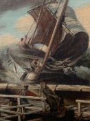 An oil on canvas of a nautical costal theme