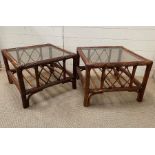 Two Bamboo glass topped side tables 57 cm sq by 41 cm high