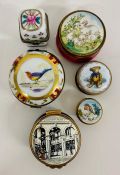 A selection of enamel and porcelain boxes, Bilston & Battersea, Worcestershire etc, six in total.