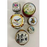 A selection of enamel and porcelain boxes, Bilston & Battersea, Worcestershire etc, six in total.