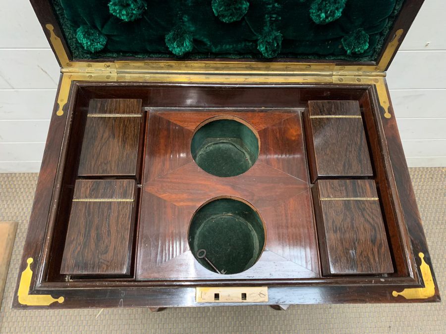 A Rosewood Teapoy, hinged top enclosing green velvet compartments interior on rectangular column ( - Image 5 of 6