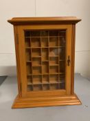 A wall hanging pine display case with compartments (46cm x 56cm)