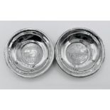 Pair of Sterling silver Queens Silver Jubilee commemorative pin dishes by Cooper Brothers Limited