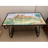1950's Kitsch wrought iron coffee table from Malta with two sets of tiles (65cm x 33cm x 46cm)