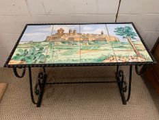 1950's Kitsch wrought iron coffee table from Malta with two sets of tiles (65cm x 33cm x 46cm)