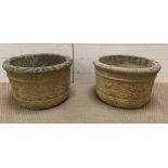 A Pair of garden planters with oak leaves to sides (Diameter 46cm x Height 29 cm)