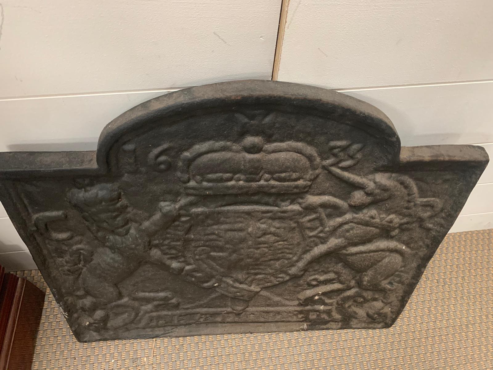 A Cast iron fire back, crested with a coat of arms 53cm x 60 cm - Image 2 of 2