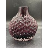 Whitefriars Aubergine ‘Onion/puffer fish’ Textured Glass vase Des. No. 9758 by Geoffrey Baxter