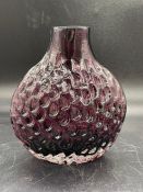 Whitefriars Aubergine ‘Onion/puffer fish’ Textured Glass vase Des. No. 9758 by Geoffrey Baxter