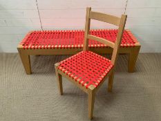 A Long bench cube seat wth woven cord to top along with a matching chair (150 cm w x 50 cm d x 44 cm