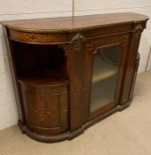 A Victorian D-Shaped side cabinet or Credenza. Applied with brass moldings and inlay, with a