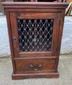 A Laura Ashley side cabinet with metal lattice work to front (H90cm W62cm D46cm)