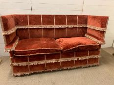 A William and Mary style Knowle settee, rectangular shape with profile arms topped by padded and