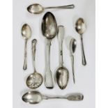 A selection of silver spoons with various hallmarks and makers (Total weight 145g)