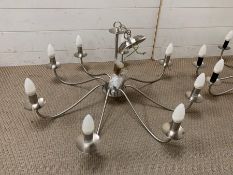 Two eight arm silver effort ceiling lights (H50cm W76cm)