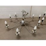 Two eight arm silver effort ceiling lights (H50cm W76cm)