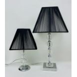 Two glass and chrome table lamps