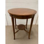 A mahogany lamp table with inlay rim and tapering legs (H74cm Dia60cm)