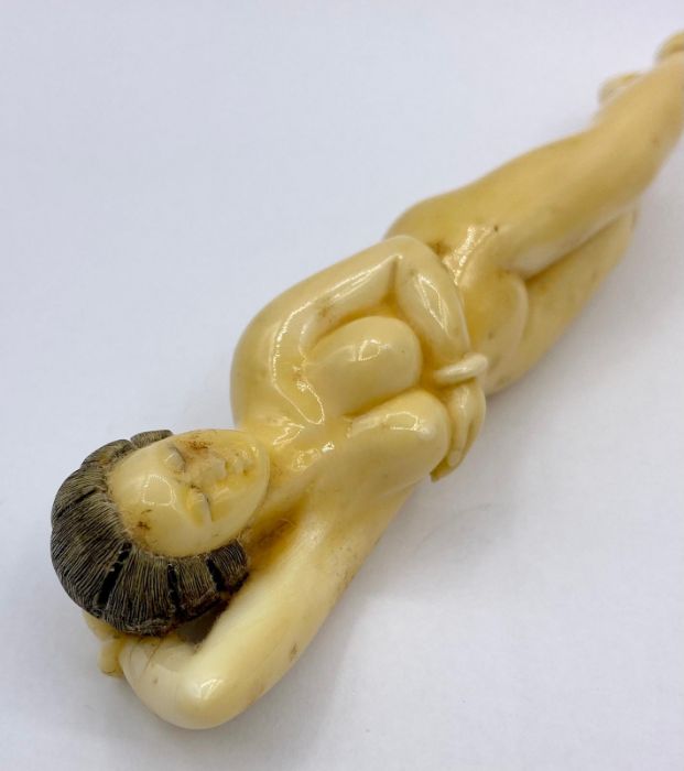 An Antique ivory naked lady, style of a doctor model, signed to a foot. - Image 2 of 5