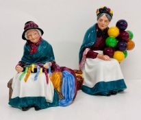 Two Royal Doulton figures, Silks and Ribbons and Old Baloon Seller