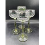 Art Nouveau glasses. Theresienthal enamelled Champagne Glass & 3 Hock Glasses designed by Peter