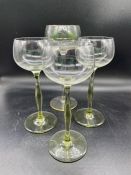 Art Nouveau glasses. Theresienthal enamelled Champagne Glass & 3 Hock Glasses designed by Peter