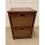 A mahogany and wicker two drawer cabinet (H76cm Sq51cm)