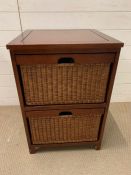 A mahogany and wicker two drawer cabinet (H76cm Sq51cm)