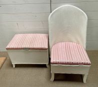 A Lloyd Loom style upholstered chair and laundry basket