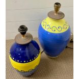 A selection of two colourful pottery lamp bases