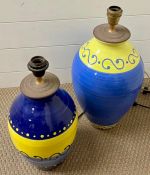 A selection of two colourful pottery lamp bases