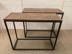 A Pair of Contemporary console tables on metal frame legs (100cm w x 37cm d x 81cm H)