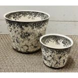 Two planters made by Villeroy and Boch with a printed black floral design