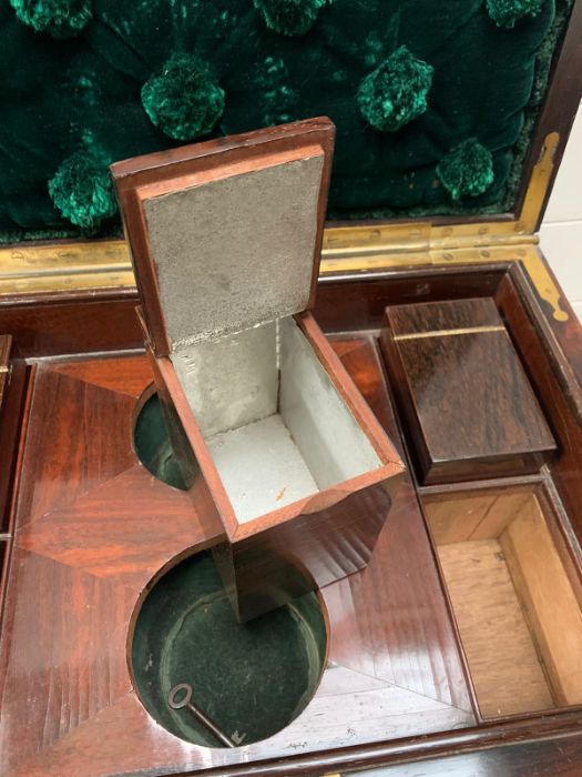 A Rosewood Teapoy, hinged top enclosing green velvet compartments interior on rectangular column ( - Image 6 of 6