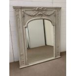 19th century French design grey gesso painted and carved over mantle mirror (above the fireplace