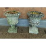 Two salvage urn garden planters (H43cm Dia37cm)